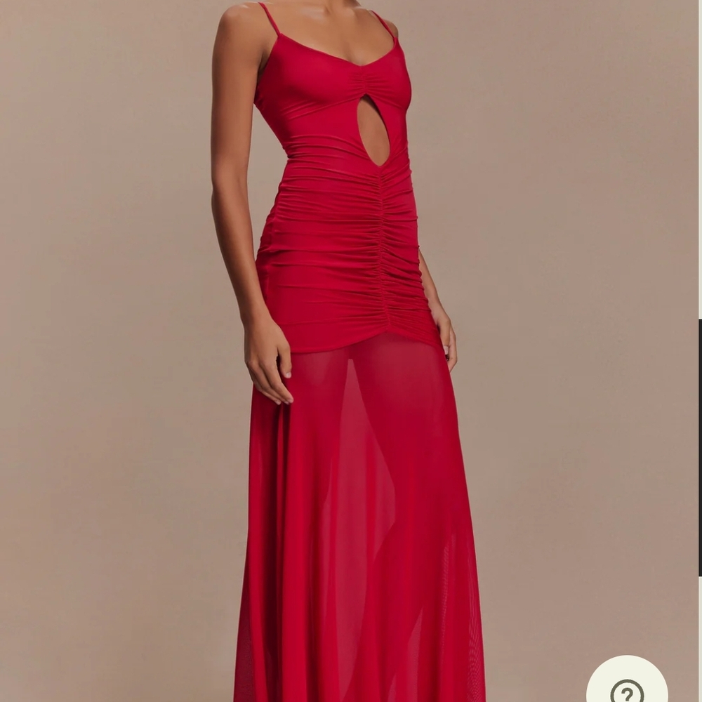 Meshki Red Bodycon Maxi Dress with Plunge Neckline